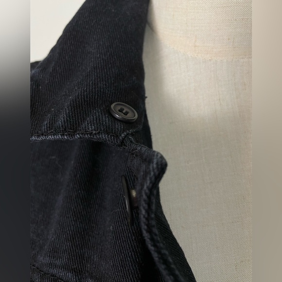 vintage y2k cotton black denim vest jacket pockets mens large metal button rude - Picture 7 of 12